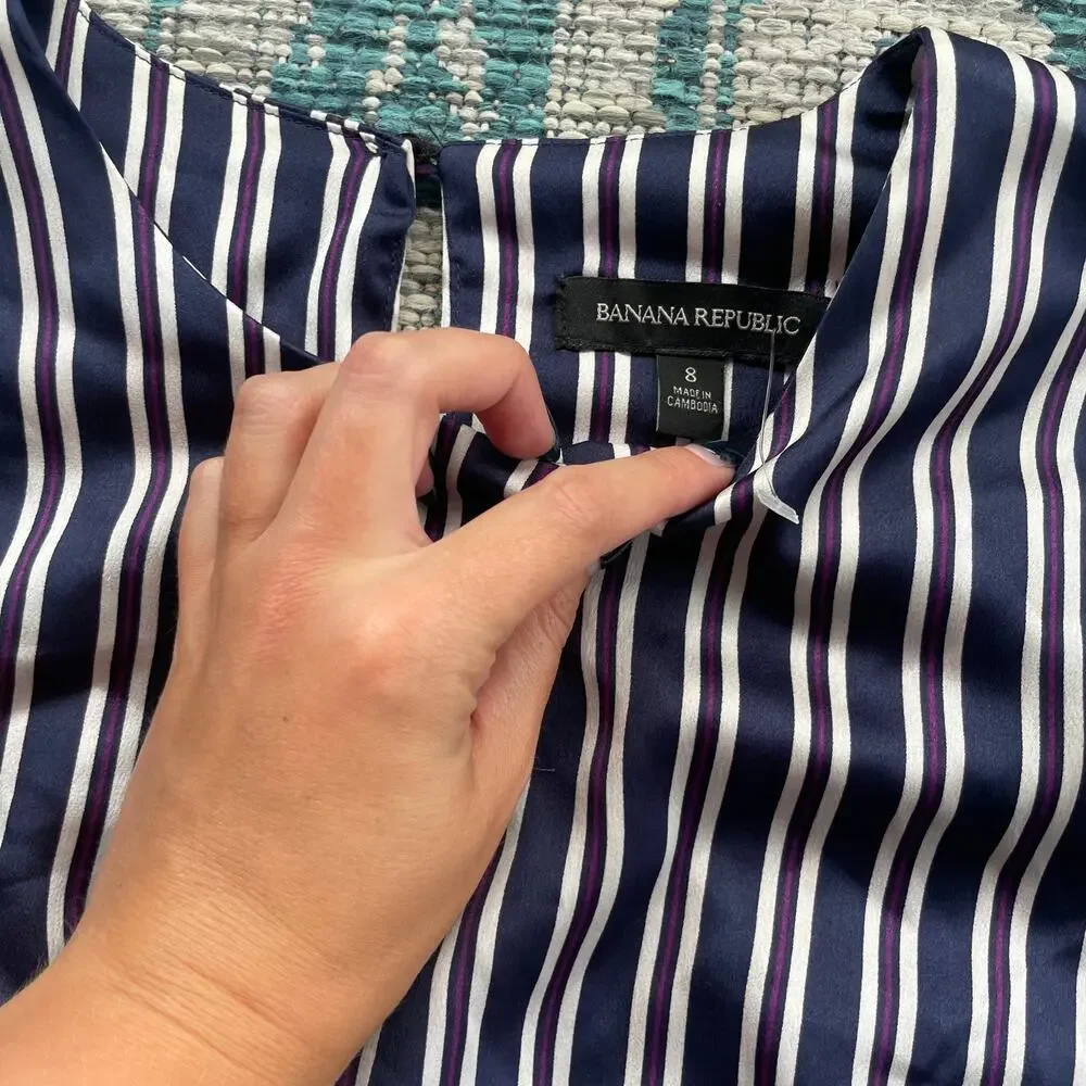 Banana‎ Republic Asymmetrical Blue Striped Satin Dress - Size 8